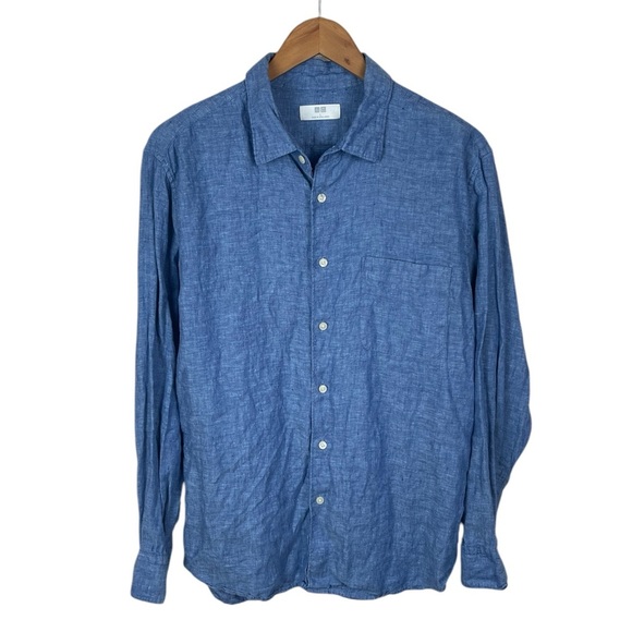 BF1520 Men’s UNIQLO Brand Casual 100% LINEN Beach Button Down Shirt L - Picture 1 of 4